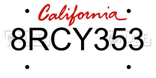 8RCY353 California License Plate