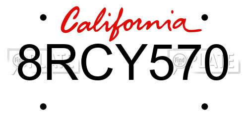 8RCY570 California License Plate
