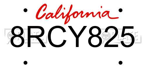 8RCY825 California License Plate