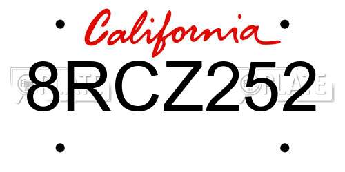 8RCZ252 California License Plate
