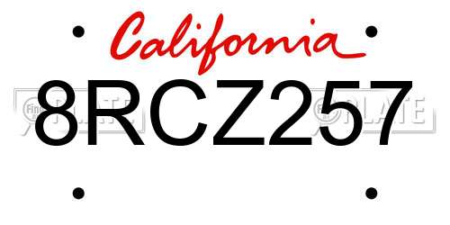 8RCZ257 California License Plate