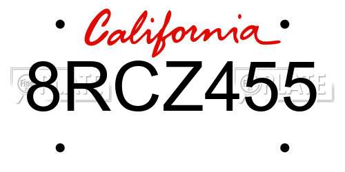 8RCZ455 California License Plate
