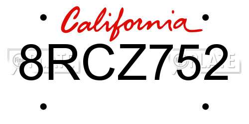8RCZ752 California License Plate