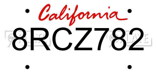 8RCZ782 California License Plate