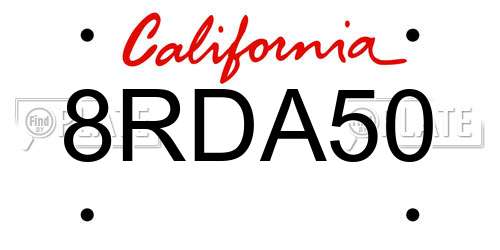 8RDA50 California License Plate