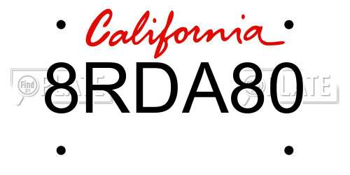 8RDA80 California License Plate