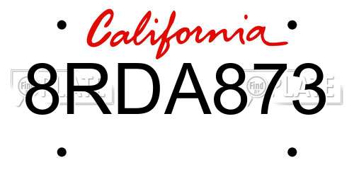 8RDA873 California License Plate