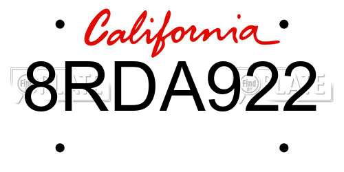 8RDA922 California License Plate