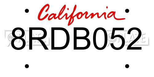 8RDB052 California License Plate