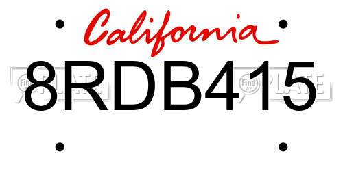 8RDB415 California License Plate
