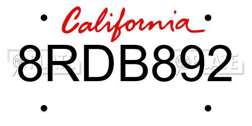 8RDB892 California License Plate