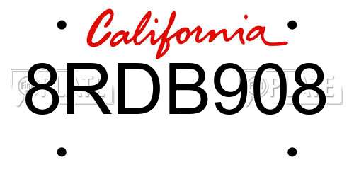 8RDB908 California License Plate