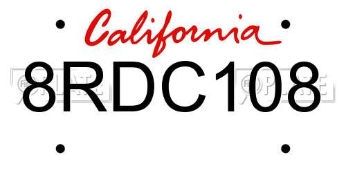 8RDC108 California License Plate