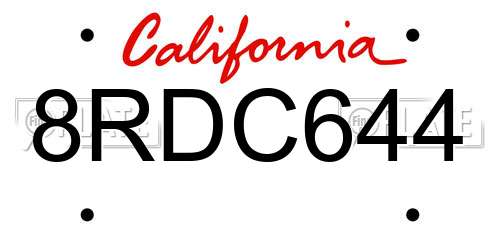 8RDC644 California License Plate