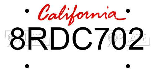 8RDC702 California License Plate