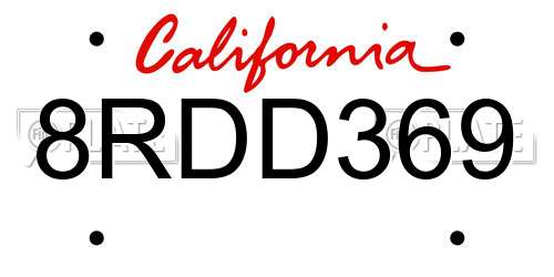 8RDD369 California License Plate
