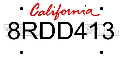 8RDD413 California License Plate