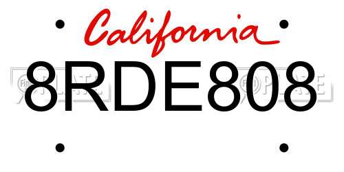 8RDE808 California License Plate