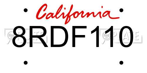 8RDF110 California License Plate
