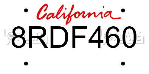 8RDF460 California License Plate