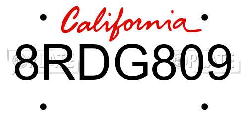 8RDG809 California License Plate