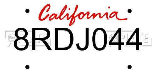 8RDJ044 California License Plate
