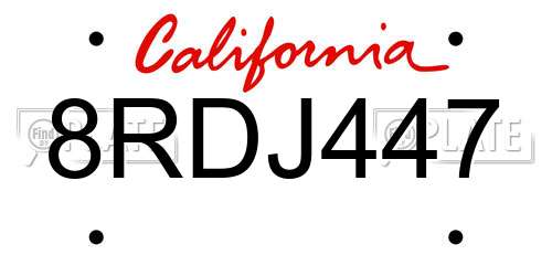 8RDJ447 California License Plate