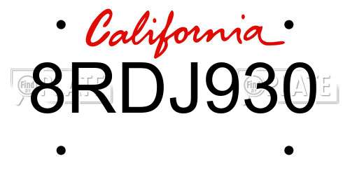 8RDJ930 California License Plate