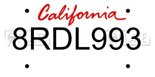 8RDL993 California License Plate