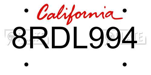8RDL994 California License Plate
