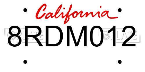 8RDM012 California License Plate
