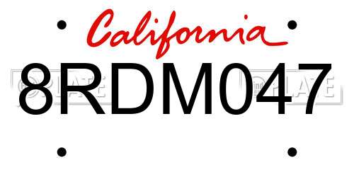 8RDM047 California License Plate