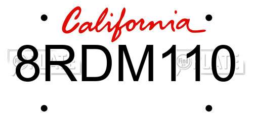 8RDM110 California License Plate