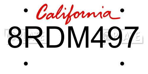 8RDM497 California License Plate