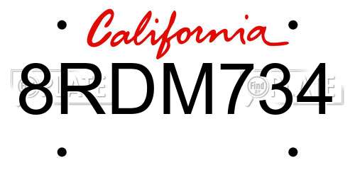 8RDM734 California License Plate