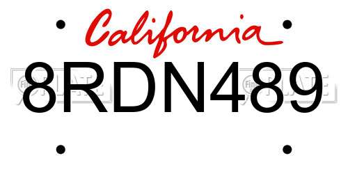 8RDN489 California License Plate