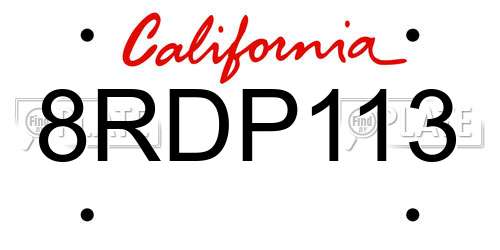 8RDP113 California License Plate