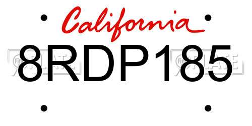 8RDP185 California License Plate