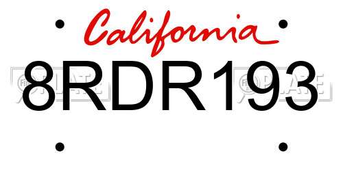 8RDR193 California License Plate