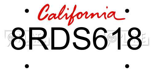 8RDS618 California License Plate