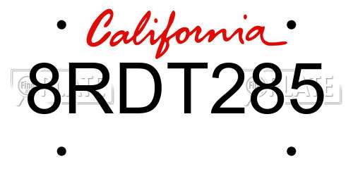 8RDT285 California License Plate