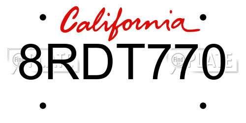 8RDT770 California License Plate