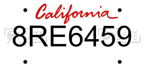 8RE6459 California License Plate