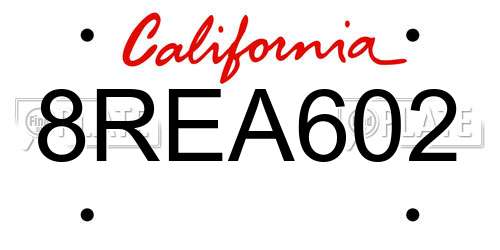 8REA602 California License Plate