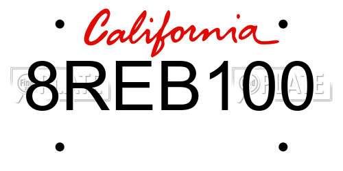8REB100 California License Plate