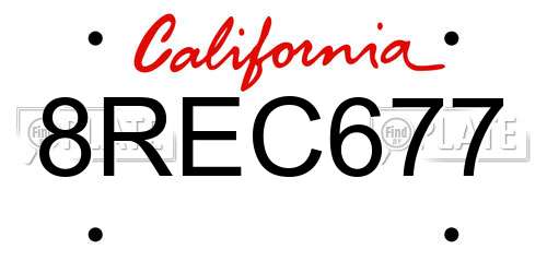 8REC677 California License Plate