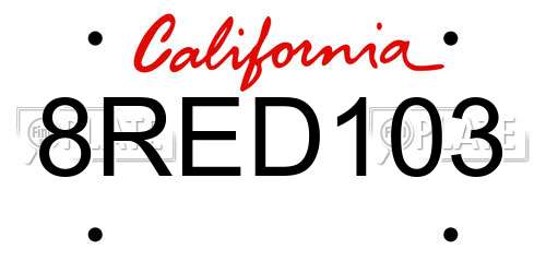 8RED103 California License Plate