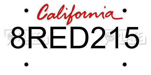 8RED215 California License Plate
