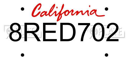 8RED702 California License Plate