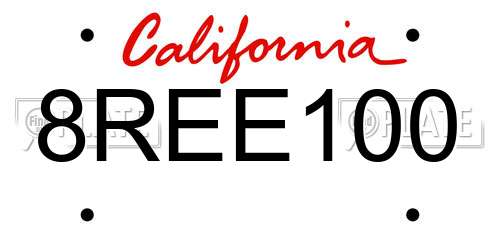 8REE100 California License Plate